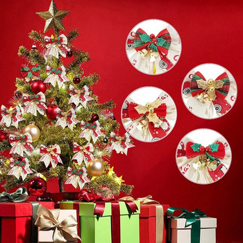 6PCS Коледна елха Лък Коледни орнаменти Камбанка Домашна градина Лъкове Коледно дърво Висящ орнамент Нова година 2024 Декорации за парти