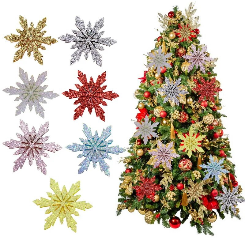 6db 4,5 cm műanyag arany ezüst csillogó por hópehely karácsonyi díszek medál karácsonyfa dekoratív függő hópehely