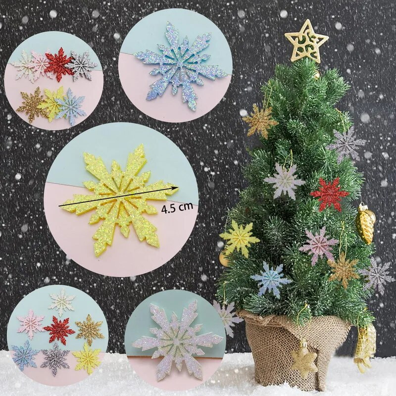 6db 4,5 cm műanyag arany ezüst csillogó por hópehely karácsonyi díszek medál karácsonyfa dekoratív függő hópehely