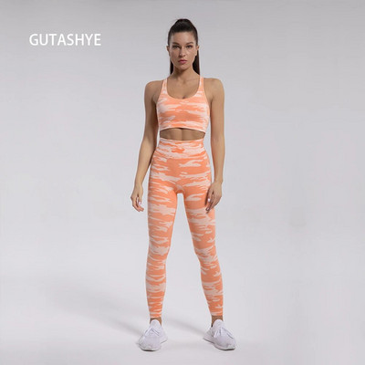 Guta 5Colors Sports Wear Women Gym Fitness Camouflage Camo Yoga Set Scrunch Booty Yoga Leggings + Sport Sutien GYM Sport Suit Femme