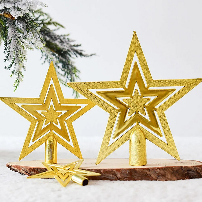 20cm Treetop Star Karácsonyfadíszek Pentagram Kiegészítők Ünnepi díszek 3D Arany Ezüst Piros Pentagram Karácsony