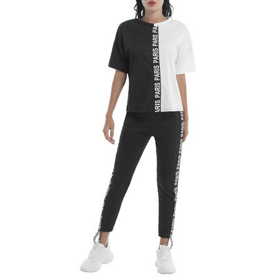 Sieviešu ikdienas jogas komplekts sporta kostīms vasarai, 2 gab., skriešanas zāle, fitnesa, deju sporta tērpi ar apaļu kaklu, īsām piedurknēm T-kreklu un bikšu komplekts