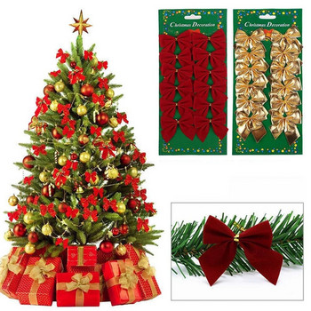 12/24/36 τεμ Χριστουγεννιάτικα χριστουγεννιάτικα στολίδια με φιόγκο για το σπίτι Χρυσό κόκκινο παπιγιόν Χριστουγεννιάτικα στολίδια Πρωτοχρονιάς 2024 Navidad Kerst Decor
