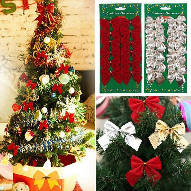 12/24/36 komada Božićna mašna Božićni ukrasi za dom Zlatna crvena mašna Božićni ukrasi za drvce Nova godina 2024. Navidad Kerst Dekor