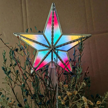 Коледно дърво Topper Звезда Водоустойчиво меко осветление Захранван от батерии LED Светеща светлина с пет лъча звезда Орнамент за коледно дърво