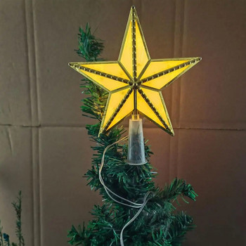 Коледно дърво Topper Звезда Водоустойчиво меко осветление Захранван от батерии LED Светеща светлина с пет лъча звезда Орнамент за коледно дърво