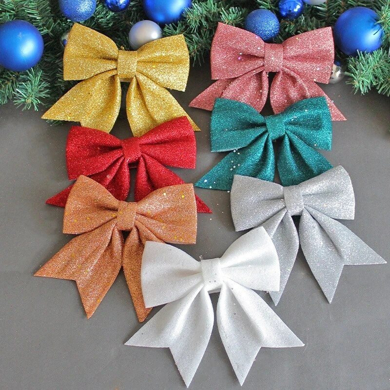 Božićna biserna mašna od pamučnog zlata u prahu Božićni ukrasi za zabavu Božićno drvce Svjetlucavi ukrasi Viseći mašni Privjesak za vijenac