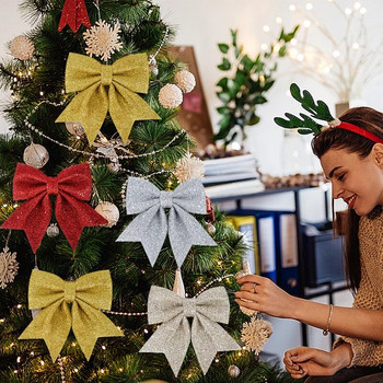 Коледна блестяща украса с лък Направи си сам Коледно дърво с бантик Висящи орнаменти Весела Коледа Подарък Нова година 2024 Navidad