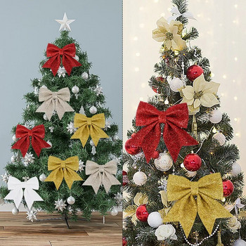 Χριστουγεννιάτικη διακόσμηση φιόγκων με λάμψη DIY Χριστουγεννιάτικα στολίδια με παπιγιόν για Χριστουγεννιάτικο δέντρο Κρεμαστά στολίδια Καλά Χριστούγεννα Δώρο Πρωτοχρονιάς 2024 Navidad