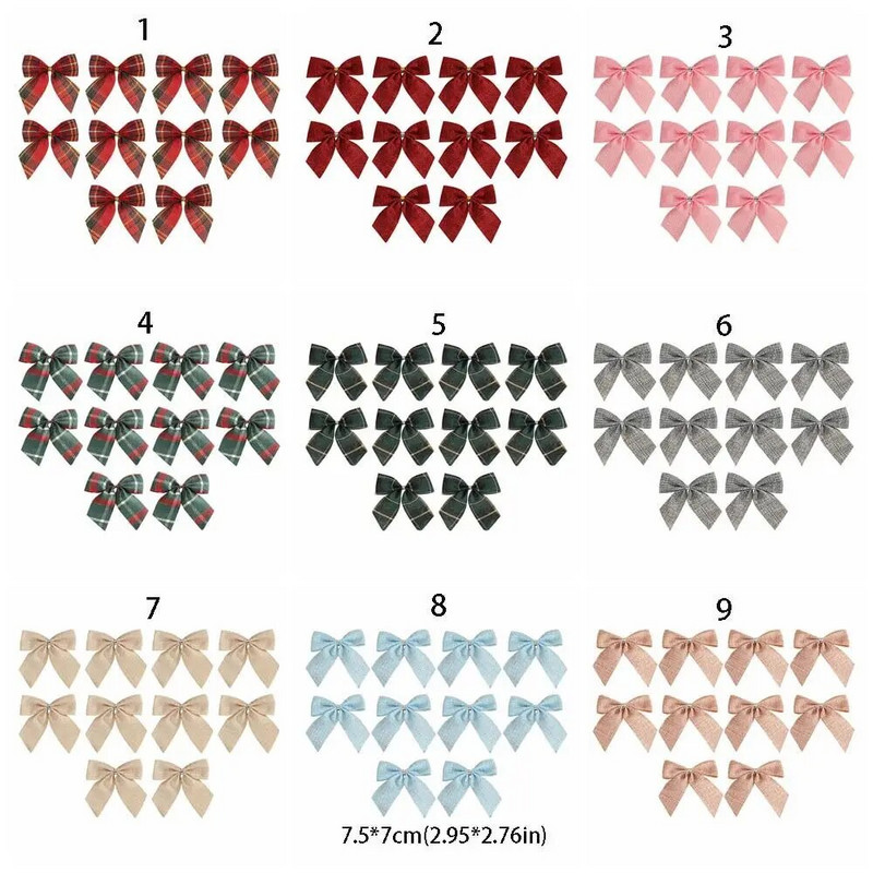 Módna vianočná kockovaná mašľa, rôzne štýly, roztomilá mäkká látková vianočná girlanda, viacúčelová kockovaná mašľa, prívesok na vianočný stromček.