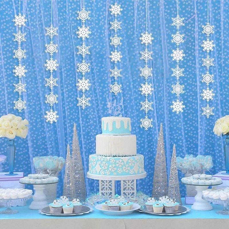 5 komada papirnatih girlandi snježnih pahuljica Winter Snowflake Party Wonderland Decorations Božićne snježne pahuljice Vrpce Vrpce Viseći ukrasi