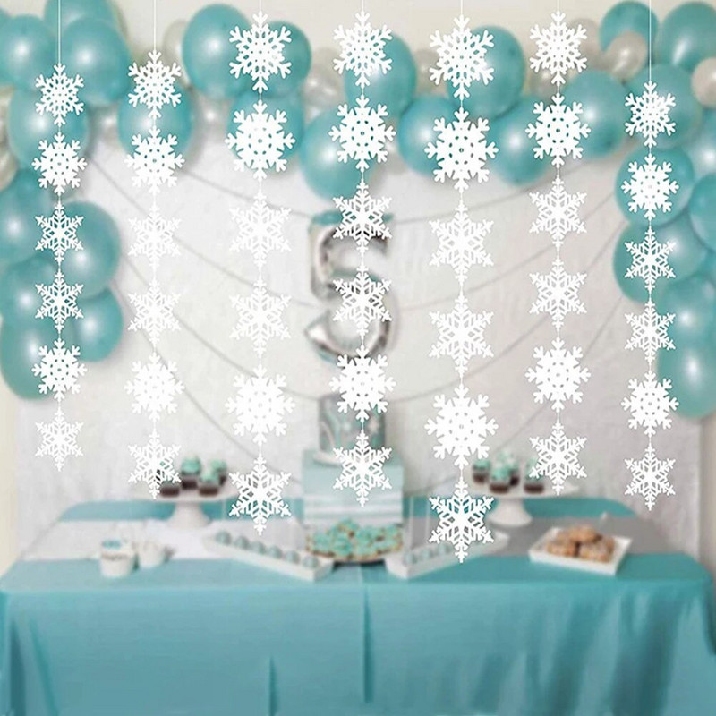 5 komada papirnatih girlandi snježnih pahuljica Winter Snowflake Party Wonderland Decorations Božićne snježne pahuljice Vrpce Vrpce Viseći ukrasi