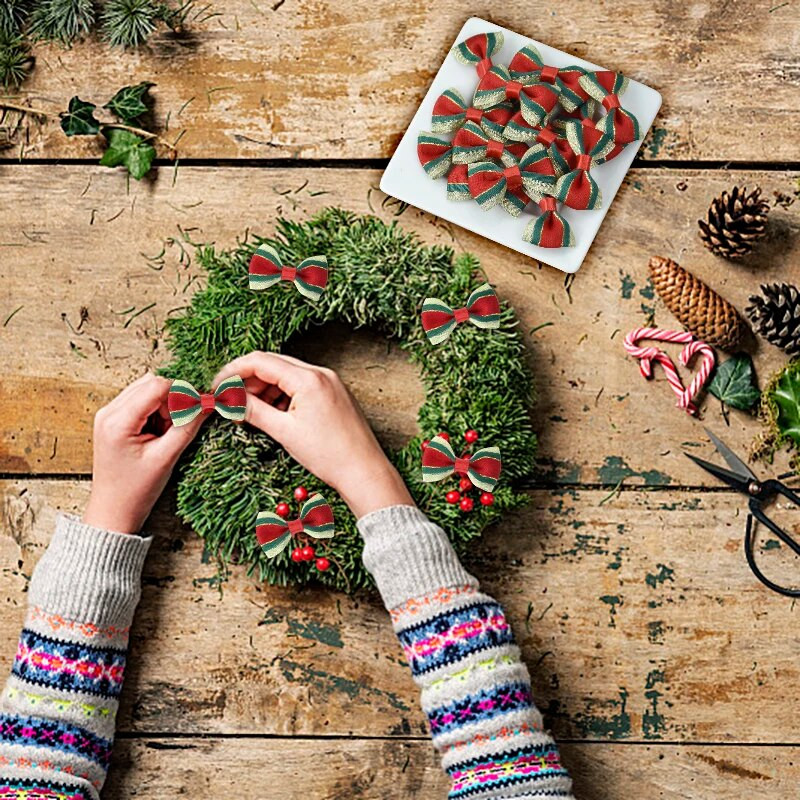 30gab Ziemassvētku eglītes bantītes rotājumi Ziemassvētku Jaungada dāvanu iepakojums Lente Bowknot priekš DIY Ziemassvētku matu sprādzes mājas rotājumi Navidad