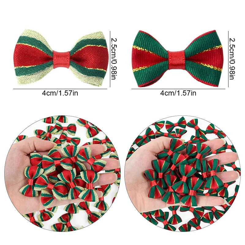 30gab Ziemassvētku eglītes bantītes rotājumi Ziemassvētku Jaungada dāvanu iepakojums Lente Bowknot priekš DIY Ziemassvētku matu sprādzes mājas rotājumi Navidad