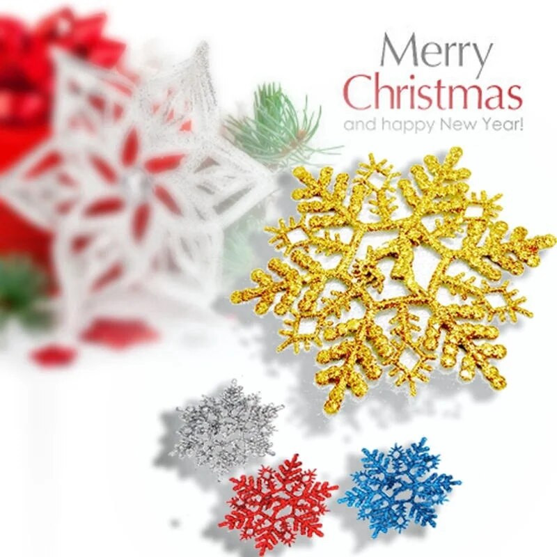 12 kom/lot 10 cm pahuljica božićni ukrasi plastični zlato srebrni svjetlucavi prah privjesak božićno drvce ukrasna viseća pahuljica