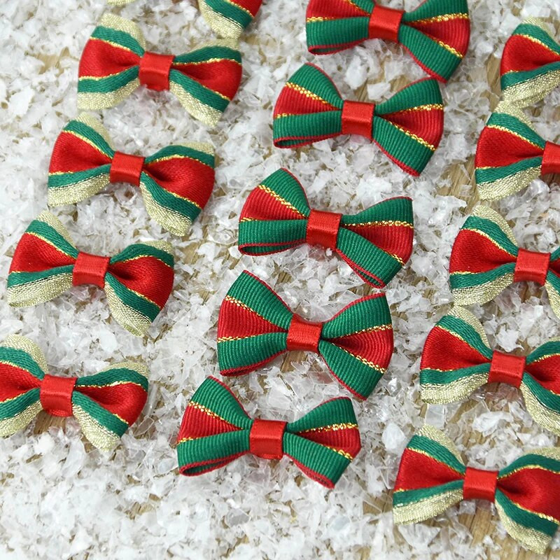 30gab Ziemassvētku rievotas joslas bantītes rotājumi Ziemassvētku eglītes piekārtiem rotājumiem Bowknot Ziemassvētku vainags Jaunais gads Navidad dāvanas loks