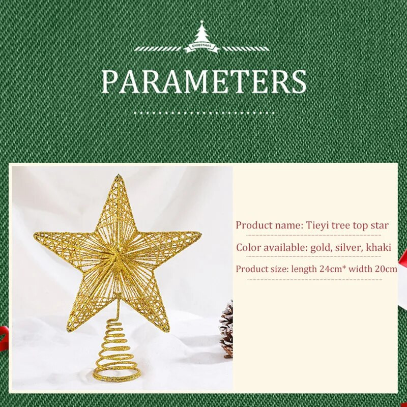 Metalna zvijezda na vrhu božićnog drvca od 20/25 cm, sjajna zlatna površina, vrh petokrake zvijezde, oprema za božićno-novogodišnji ukras