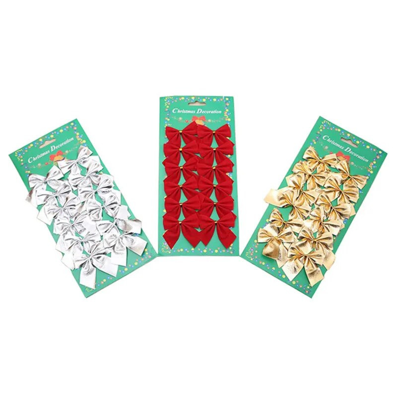 12 ks vianočných mašlí závesná dekorácia zlato strieborná červená mašľa vianočné ozdoby na stromček domáce svadobné párty novoročné darčeky krabica dekorácia