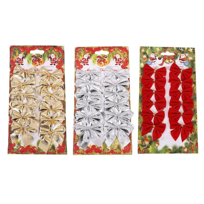 12 ks vianočných mašlí závesná dekorácia zlato strieborná červená mašľa vianočné ozdoby na stromček domáce svadobné párty novoročné darčeky krabica dekorácia