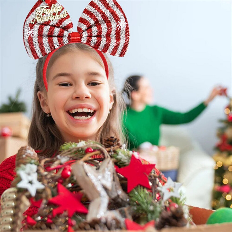 Jauni sequins iridescence Snowflake tauriņš Hair Band Ziemassvētku festivāla tematiskā ballīte Cosplay Girls Dekoratīvs matu rotājums