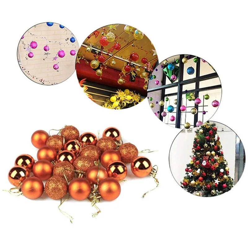 Božićna kuglica od 24 komada, različiti privjesci, set ukrasnih kuglica otpornih na udarce, 3 cm/1,18 inča, sezonski praznični festivalski ukrasi za vjenčanja