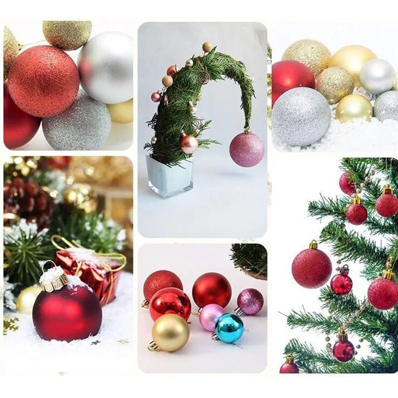 Božićna kuglica od 24 komada, različiti privjesci, set ukrasnih kuglica otpornih na udarce, 3 cm/1,18 inča, sezonski praznični festivalski ukrasi za vjenčanja