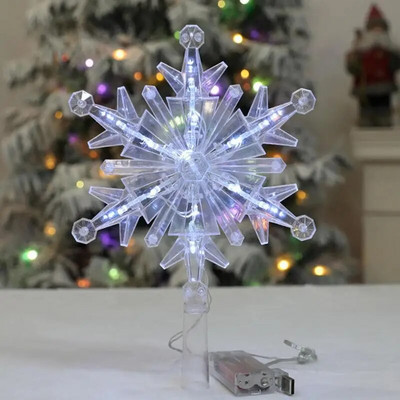 Декоративна акумулаторна лампа Snowflake Tree Topper Light с разнообразни режими на осветление USB коледни партита