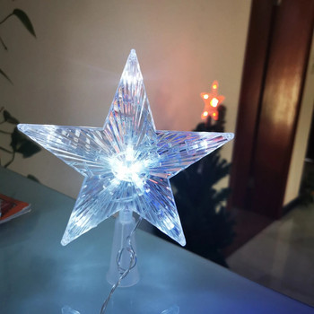 Коледна елха Звезда Топпер LED осветена звезда Коледна елха Горен декор Захранван от батерии Noel Navidad 2022 Home Xmas Light Ornaments