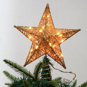 Златен блясък Коледно дърво Toppers Звезди Коледно дърво Орнаменти Весела Коледа Декорации Орнаменти Navidad Нова година 2023