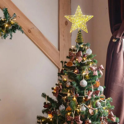 Златен блясък Коледно дърво Toppers Звезди Коледно дърво Орнаменти Весела Коледа Декорации Орнаменти Navidad Нова година 2023