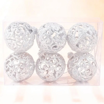 6gab. Mirdzošas Ziemassvētku bumbiņas Ziemassvētku eglīšu rotājumi Zelts Sudrabs Sarkans Dobs Plastmasas Bumbiņas Ziemassvētku Kāzu Dekors DIY 6cm