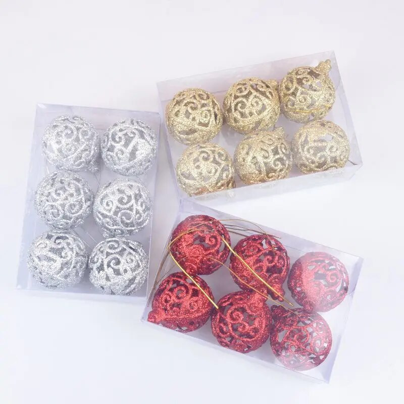 6gab. Mirdzošas Ziemassvētku bumbiņas Ziemassvētku eglīšu rotājumi Zelts Sudrabs Sarkans Dobs Plastmasas Bumbiņas Ziemassvētku Kāzu Dekors DIY 6cm