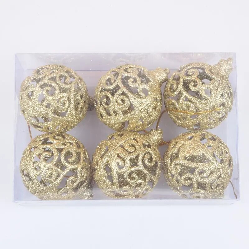 6gab. Mirdzošas Ziemassvētku bumbiņas Ziemassvētku eglīšu rotājumi Zelts Sudrabs Sarkans Dobs Plastmasas Bumbiņas Ziemassvētku Kāzu Dekors DIY 6cm