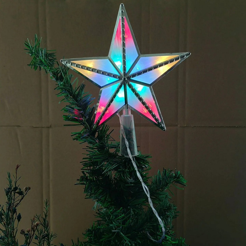 Ziemassvētku zvaigžņu egles galotne, ar akumulatoru aprīkots 3D Star Tree topper stīgu apgaismojums iekštelpu birojam Ziemassvētku Jaungada svētku eglītes dekorēšanai