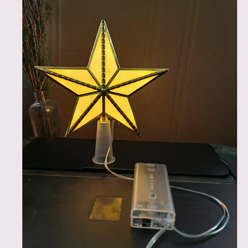 Ziemassvētku zvaigžņu egles galotne, ar akumulatoru aprīkots 3D Star Tree topper stīgu apgaismojums iekštelpu birojam Ziemassvētku Jaungada svētku eglītes dekorēšanai