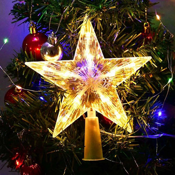 Коледна елха Top LED звездни светлини Коледна украса Лампа за коледно дърво Topper Орнаменти Начало Нова година Noel Navidad Decor