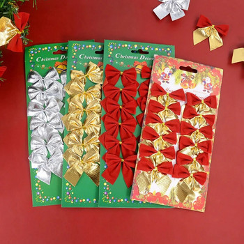 12 бр. Коледни лъкове Коледно дърво Висящи орнаменти Злато Червен Сребърен бантик Коледни декорации Нова година Navidad Decor Supplies