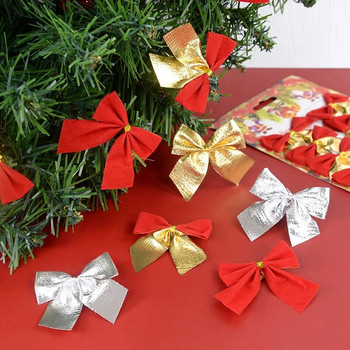 12 τμχ Χριστουγεννιάτικες φιόγκοι Χριστουγεννιάτικα στολίδια για κρεμαστά χριστουγεννιάτικα δέντρα Χρυσό κόκκινο ασημί παπιγιόν Χριστουγεννιάτικα διακοσμητικά Πρωτοχρονιά Navidad Decor Supplies