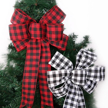1 τεμ. Έτος διακόσμηση Χριστουγεννιάτικο φιόγκο χειροτεχνία Χριστουγεννιάτικο στολίδια χριστουγεννιάτικο δώρο συσκευασία κόκκινο και λευκό καρό φιόγκο