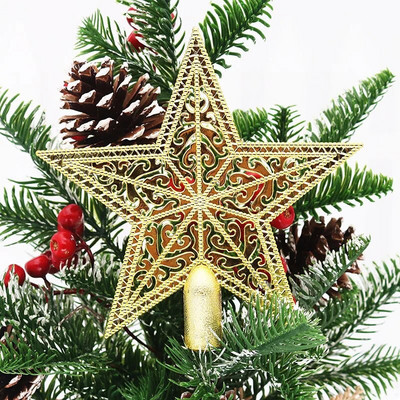 15 см златен блясък на върха на коледната елха PVC звезда Коледни декорации за дома Орнаменти за коледно дърво Navidad Нова година 2023 Noel
