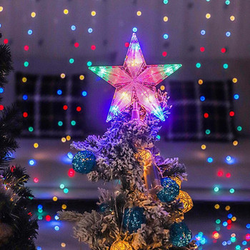 Коледна украса Коледна елха Горна звезда LED светлинна лампа Коледно дърво Декорация Начало Коледно парти Консумативи LED светеща звездна лампа