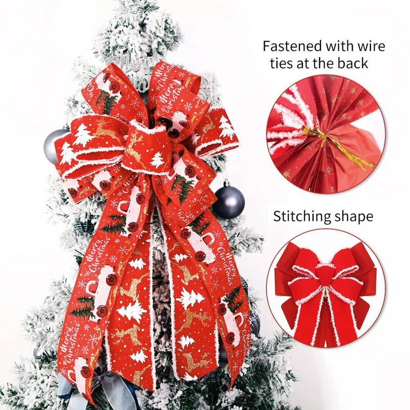 Ziemassvētku ballītes noformējums bantīte Sarkans Ziemassvētku eglīšu rotājumi Lentes mezgls Mājas dekors Dāvana Liels Ziemassvētku rotājums