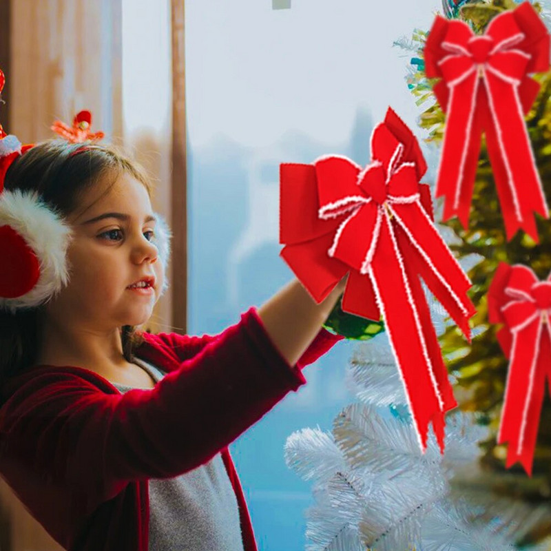 Ziemassvētku ballītes noformējums bantīte Sarkans Ziemassvētku eglīšu rotājumi Lentes mezgls Mājas dekors Dāvana Liels Ziemassvētku rotājums
