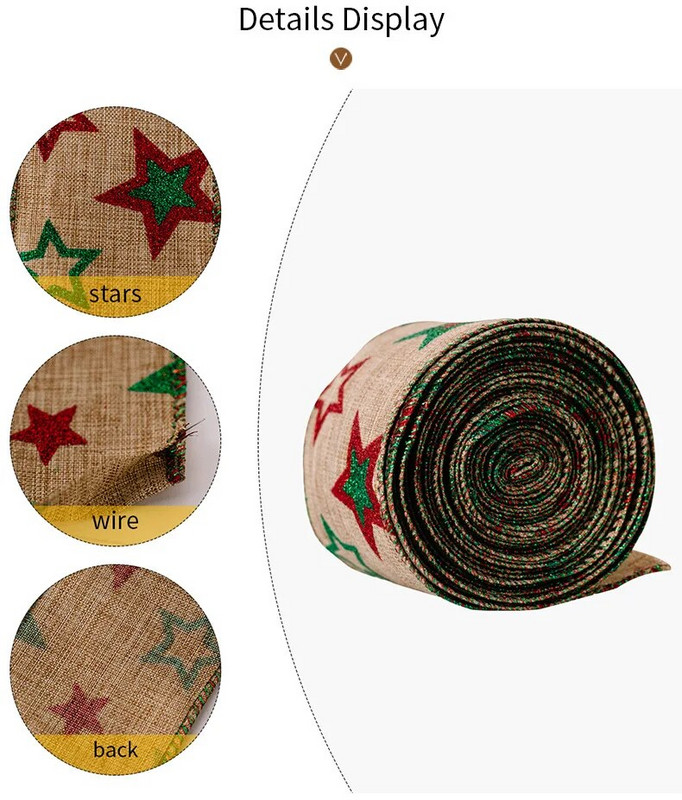 5MX6cm Vrpca za božićne ukrase Imitacija jute Vrpce od žičanog ruba Lanene vrpce Zamatanje poklona Božićno drvce Mašna Mašna DIY Rukotvorine