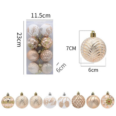 8Pcs 6cm Božićno drvce Kuglice Ornament Crveno bijelo tamno zlatno viseći privjesak Božićni ukrasi za dom Navidad Nova godina 2023.