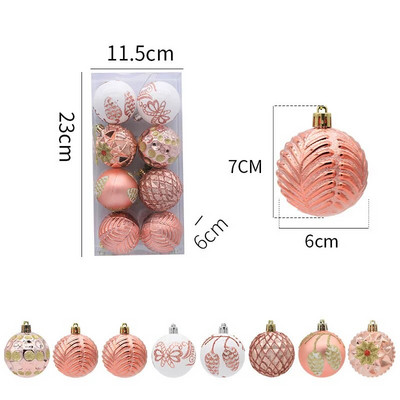 8Pcs 6cm Božićno drvce Kuglice Ornament Crveno bijelo tamno zlatno viseći privjesak Božićni ukrasi za dom Navidad Nova godina 2023.