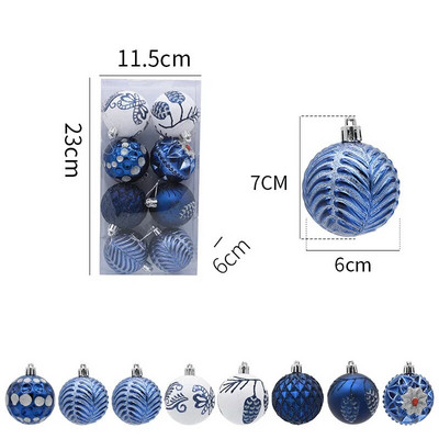 8Pcs 6cm Božićno drvce Kuglice Ornament Crveno bijelo tamno zlatno viseći privjesak Božićni ukrasi za dom Navidad Nova godina 2023.