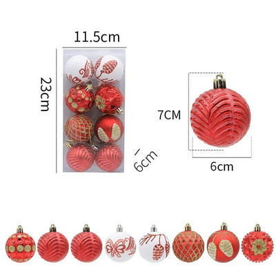 8Pcs 6cm Božićno drvce Kuglice Ornament Crveno bijelo tamno zlatno viseći privjesak Božićni ukrasi za dom Navidad Nova godina 2023.