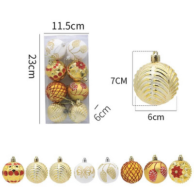8Pcs 6cm Božićno drvce Kuglice Ornament Crveno bijelo tamno zlatno viseći privjesak Božićni ukrasi za dom Navidad Nova godina 2023.