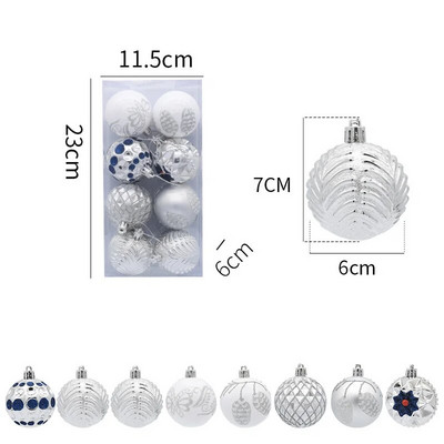 8Pcs 6cm Božićno drvce Kuglice Ornament Crveno bijelo tamno zlatno viseći privjesak Božićni ukrasi za dom Navidad Nova godina 2023.
